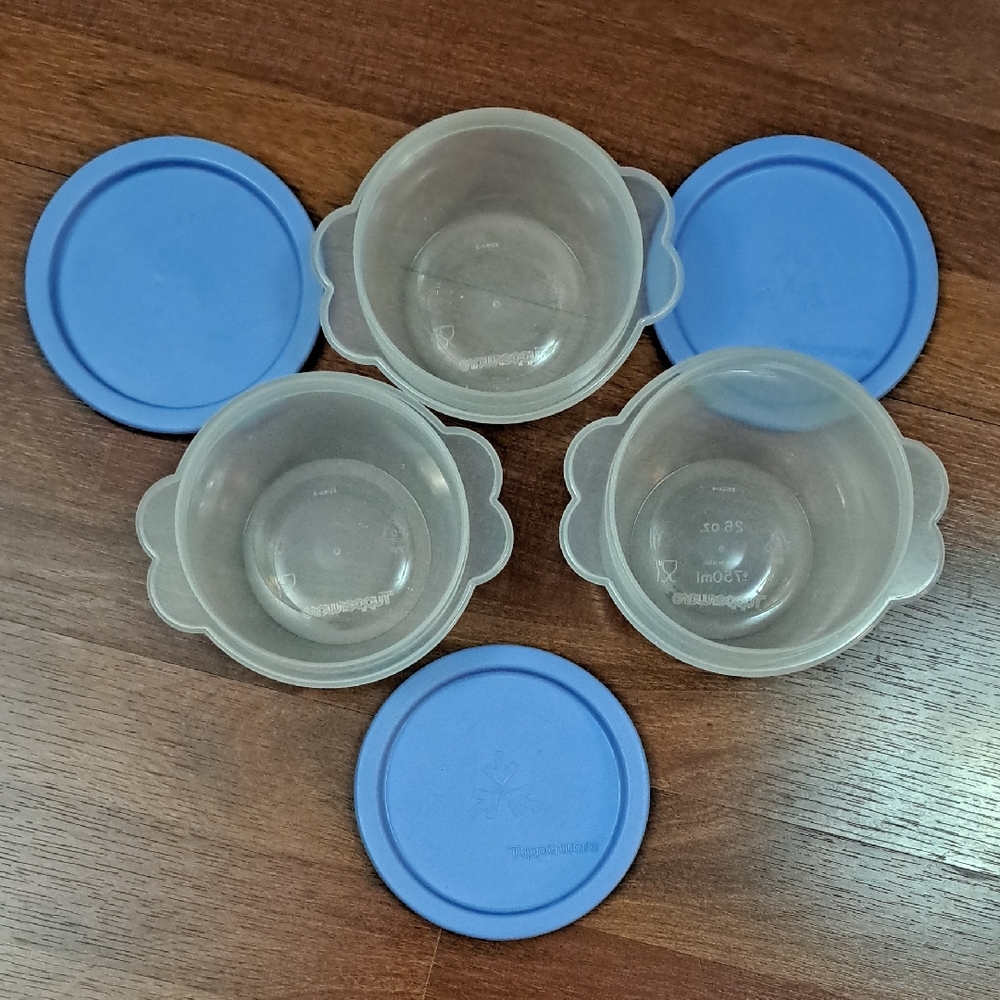 Tupperware One Touch Servalier Clear Bowls with Blue Lids